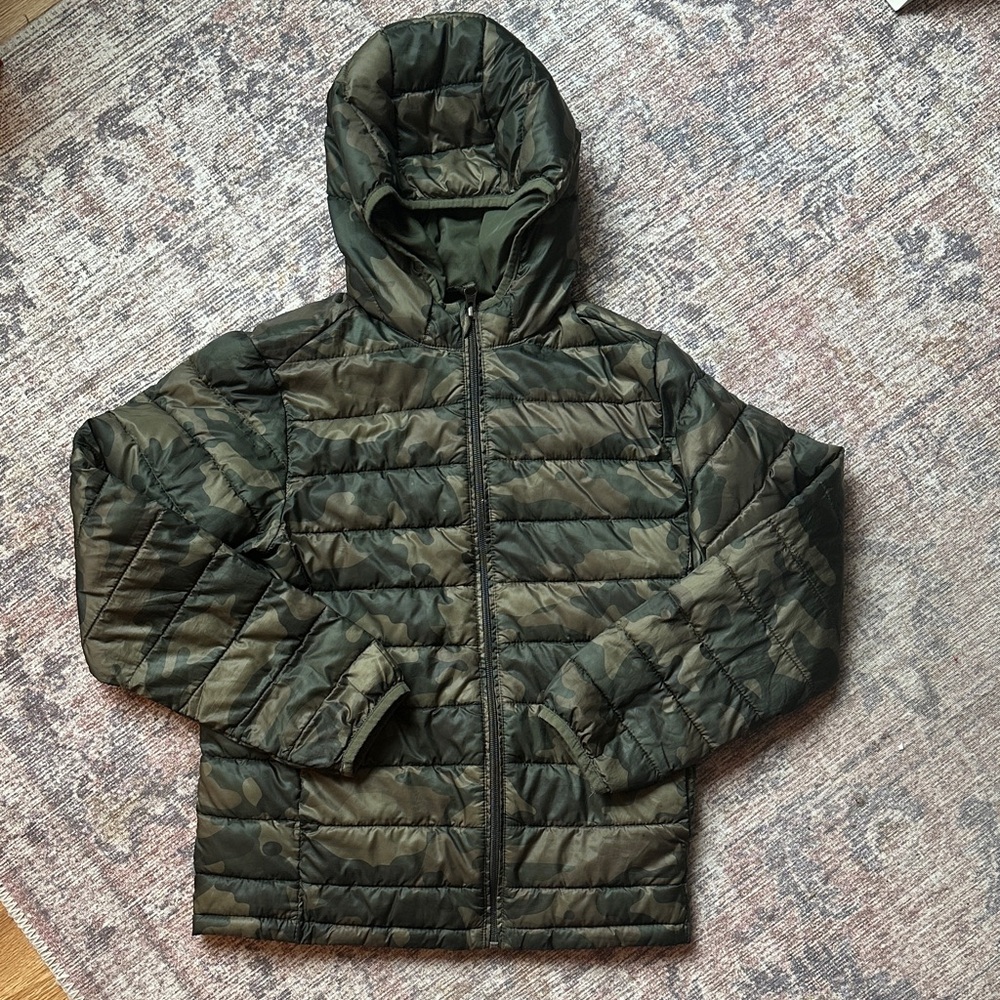 Kids Green Camouflage Puffer Jacket